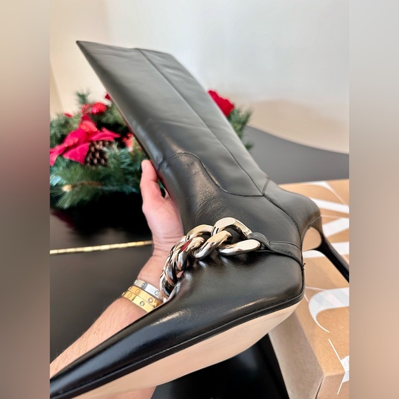 NWT Bloggers Favorite Rare Zara High Heeled Chunky Chain Detail Leather Boots - Picture 15 of 17